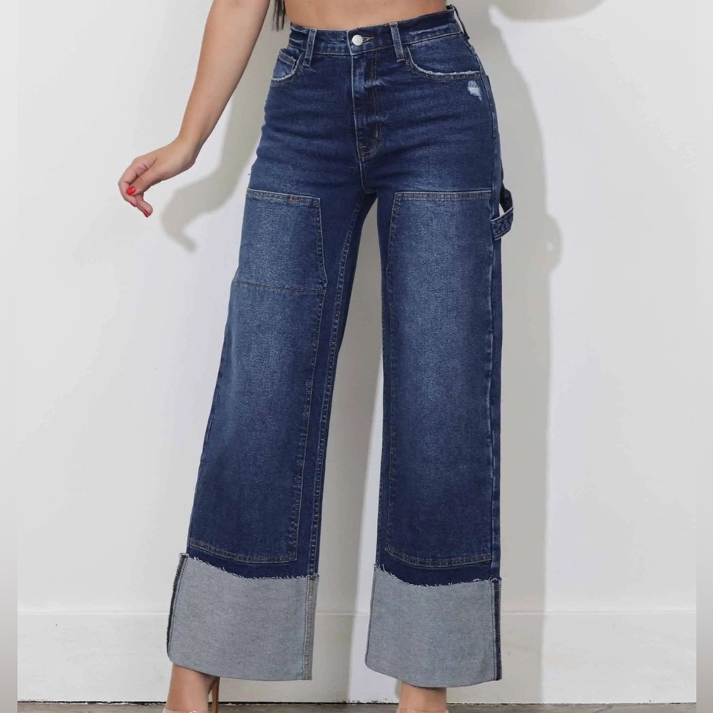 Women's Dark Blue Wide-Leg Jeans